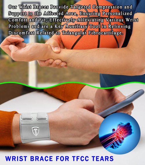 FVVWVV 2pcs TFCC Wrist Support Brace, Adjustable Wristband for Ulnar Sided Wrist Pain, Wrist Straps for Weightlifting, Working Out and Pain Relief (Gray)