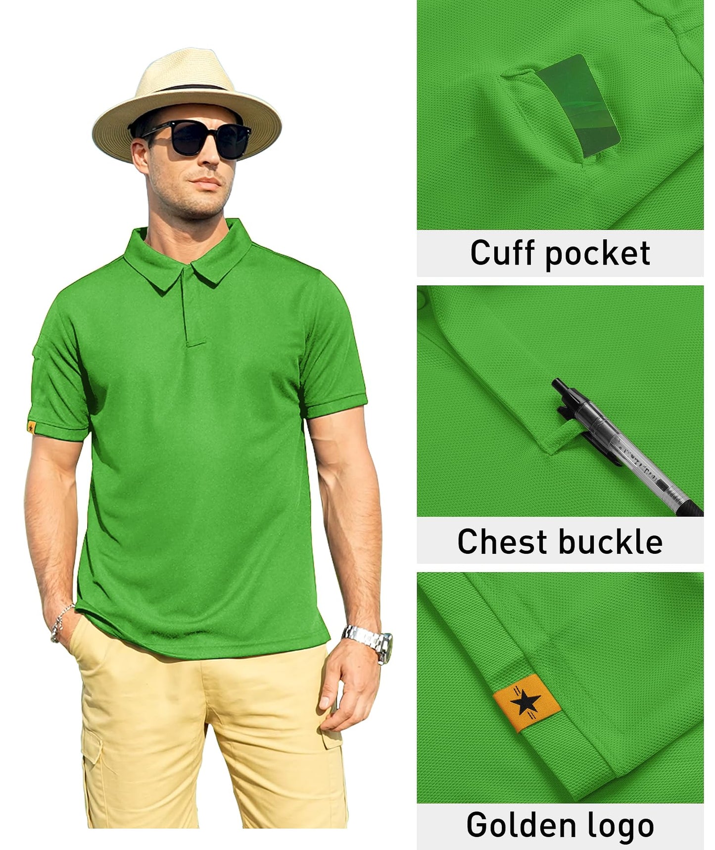 ZITY Mens Polo Shirt Short Sleeve Sports Tactical T-Shirt Athletic Golf Polos Daily Casual Stylish Collared Shirts for Men Neon Green Medium