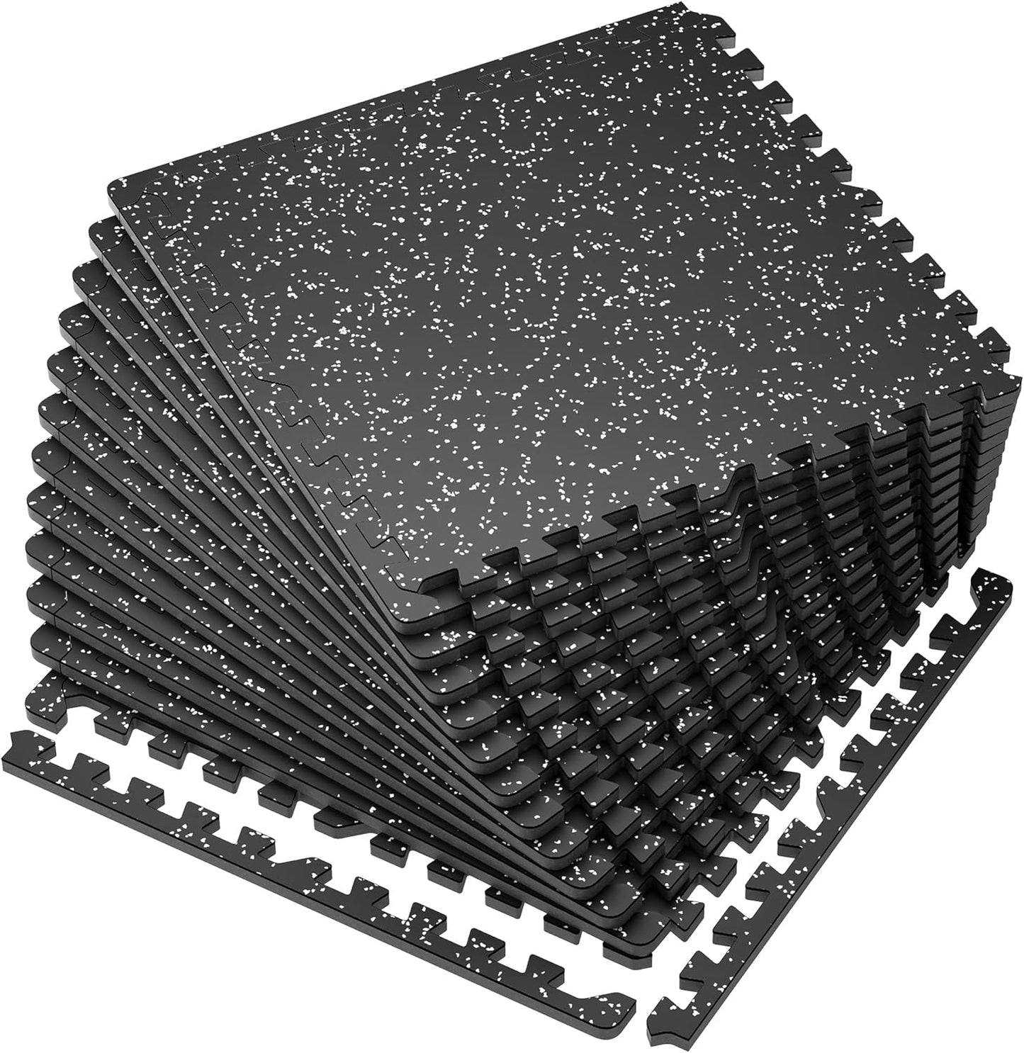 SUPERJARE Rubber Top Exercise Mats - 12 Pcs, 48 Sq Ft High Density EVA Foam Interlocking Gym Flooring | Black/Grey
