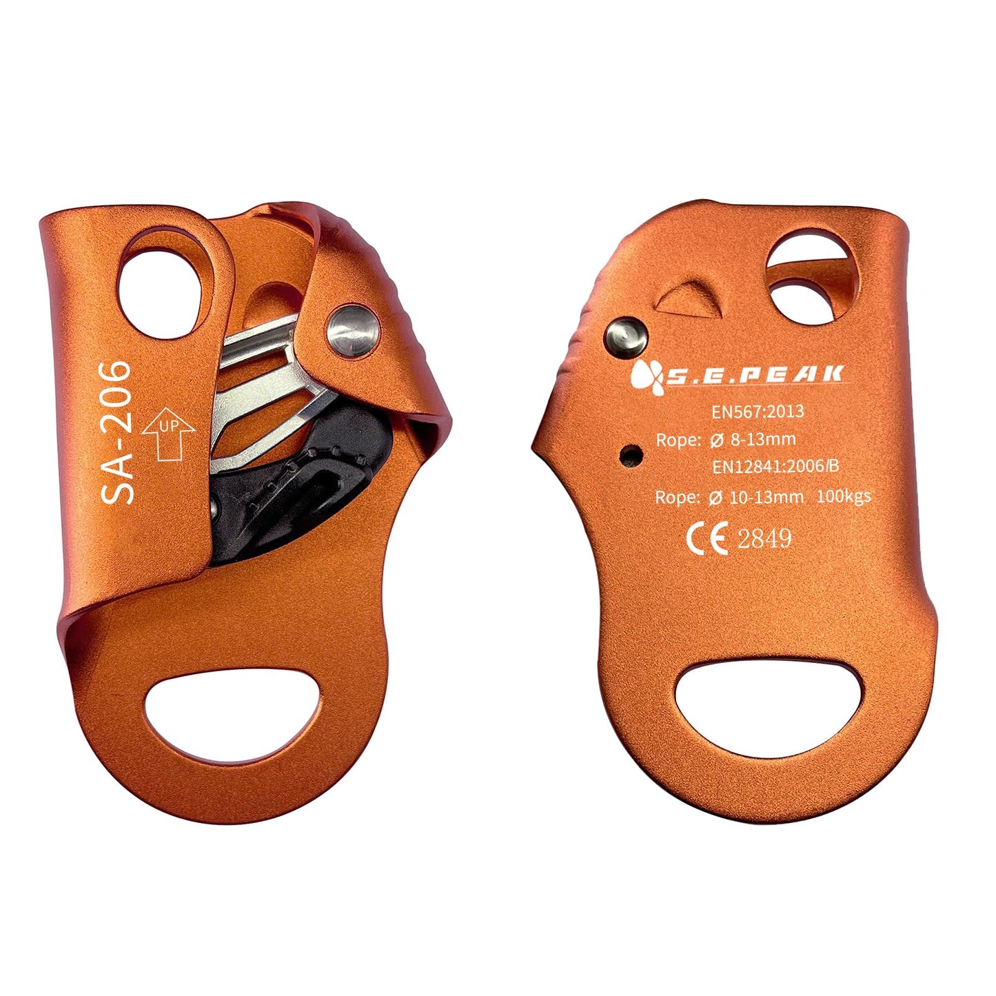 S.E.PEAK CE Chest Ascender, 100kgs Strong Climbing Rappelling Gear Equipment for Rock Climbing, Tree Arborist, Climbing Rescue Caving, Mountaineering, 8~13MM Rope, 4kN, Orange