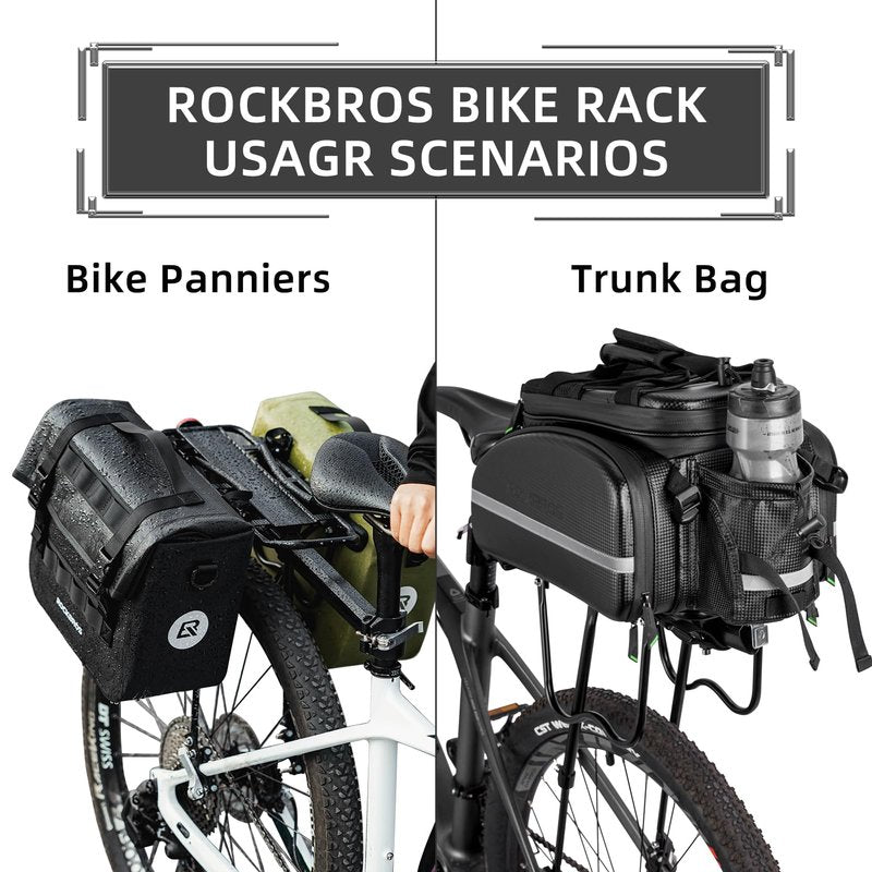 ROCKBROS Rear Bike Rack Bicycle Cargo Rack Full Quick Release Adjustable Bicycle Carrier Bike Luggage Rack for Back of Bike Aluminum Alloy 115 lbs Capacity Bike Accessories Black
