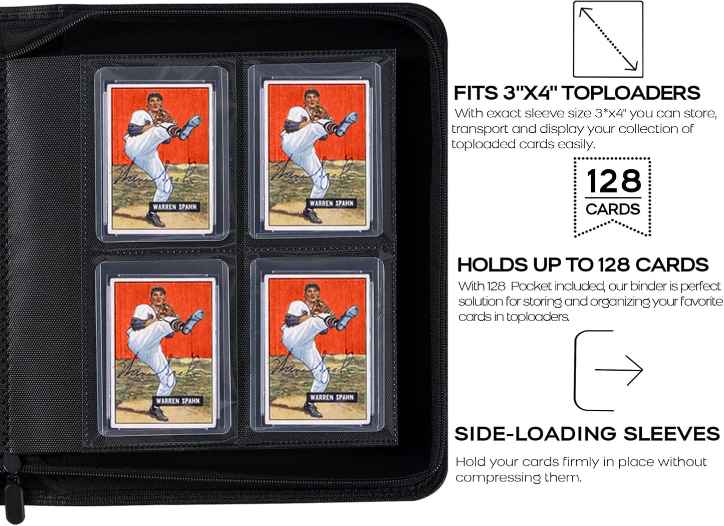 Top Loader Binder - Holds 128 Trading Cards | 4 Pocket Design for 3" x 4" Rigid Holders - Classic Orange
