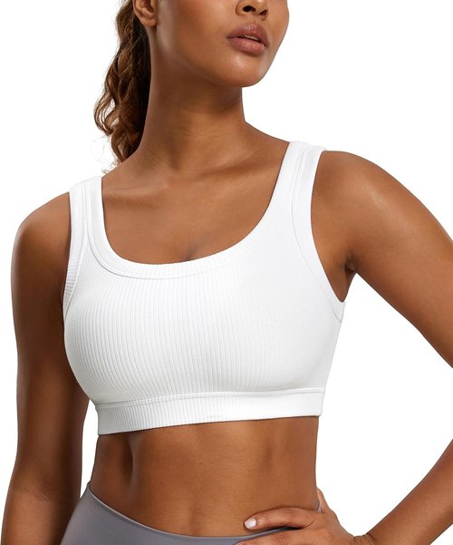 CRZ YOGA Ribbed Sports Bra - U Back Wireless Medium Impact Yoga Cami for Women