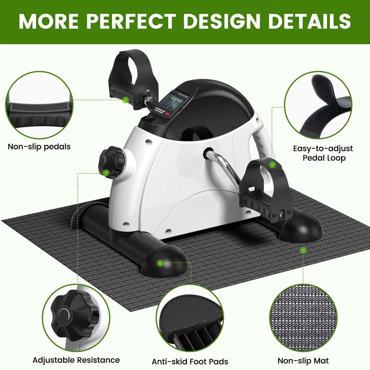 Sportneer Under Desk Bike Pedal Exerciser: Sportneer Mini Exercise Bike Portable Peddler Sitting for Seniors with LCD Display Arm & Leg Bike Pedals Exerciser with Anti-Skid Mat for Home Office (White)