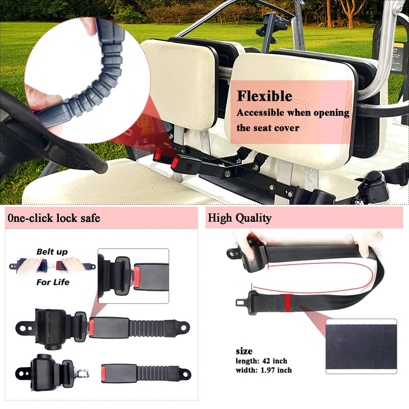 AIWEILUCK Golf Cart Retractable 2 Passenger 42" Seat Belts with Belt Bracket Kit for Yamaha Club Car DS Precedent EZGO TXT RXV