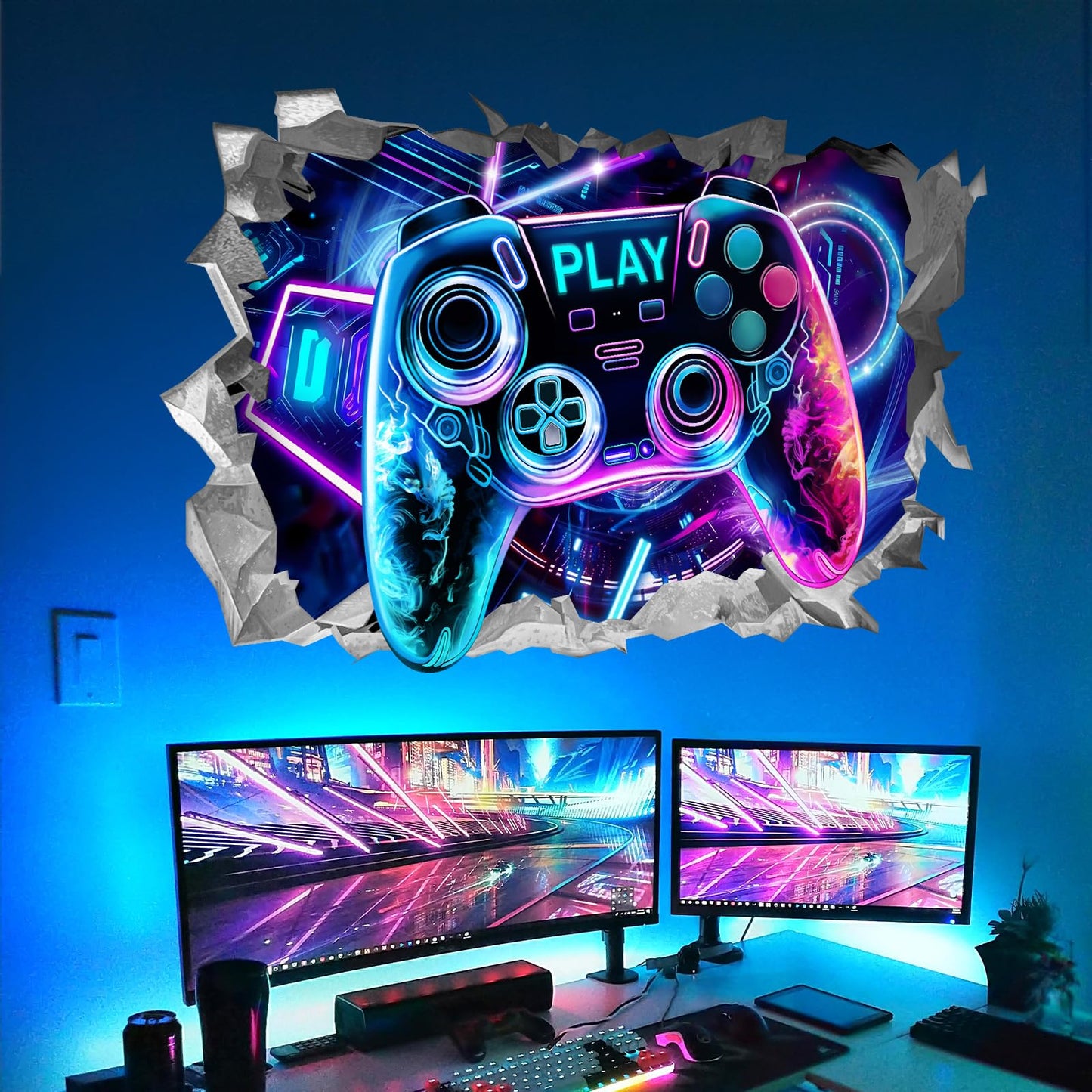 wondever 3D Game Wall Stickers Gamer Controller Gaming Peel and Stick Wall Art Decals for Teenagers Boy Bedroom Playroom