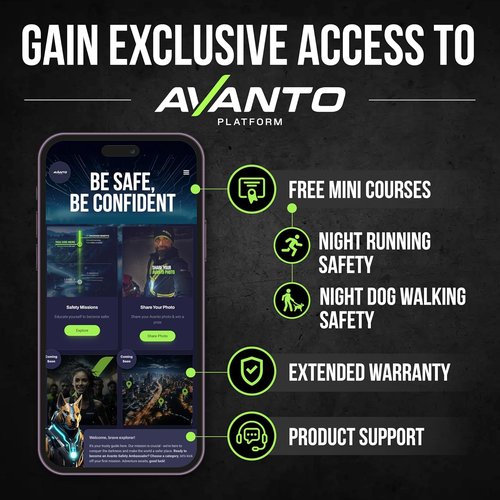 AVANTO SOLX1 Pro Chest Light - USB-C Rechargeable Running Headlamp with Adjustable Beam & Reflective Harness - Black