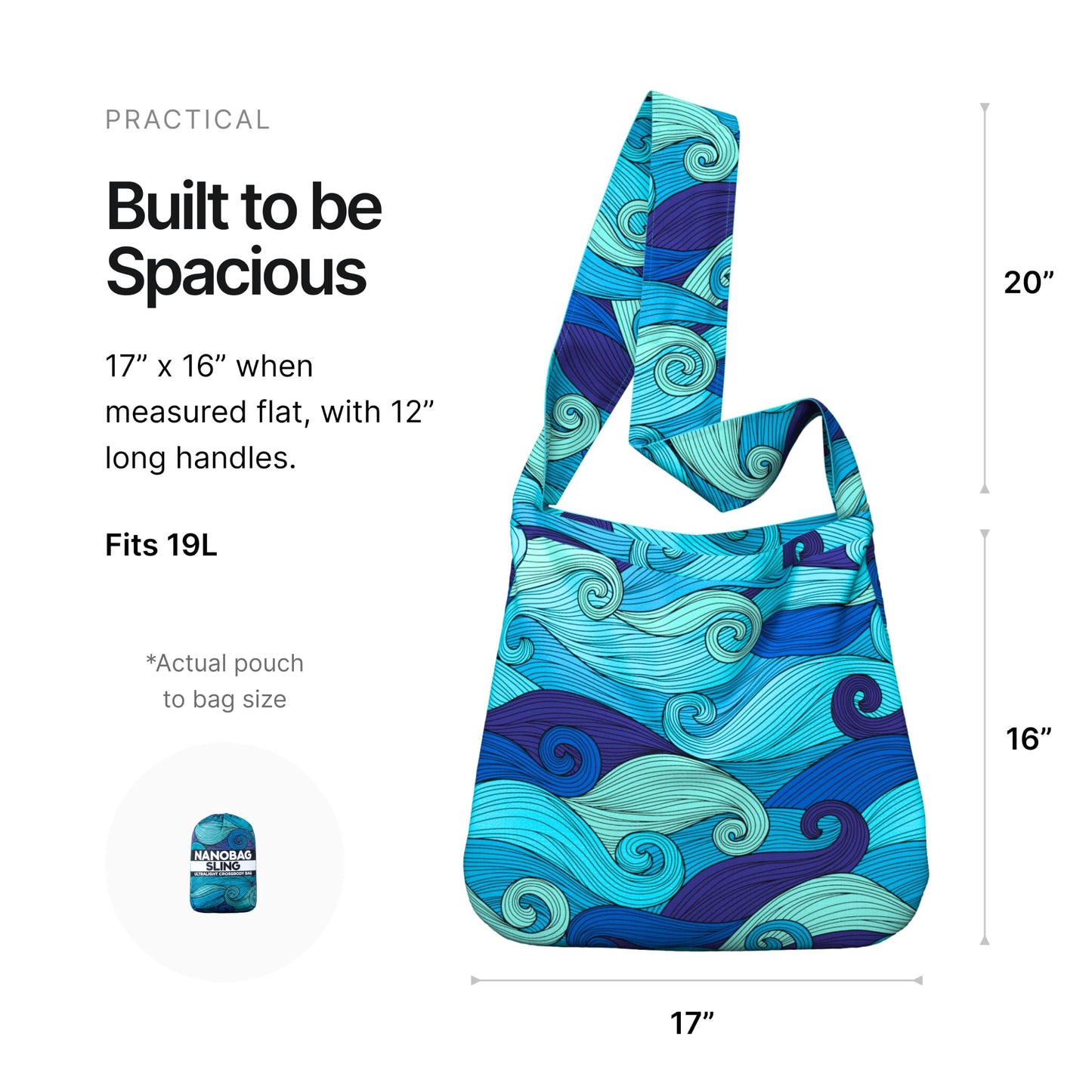 Nanobag Sling - Ultralight 19L Crossbody Bag for Women & Men, Packable Grocery, Travel & Shopping Bag for Everyday Use