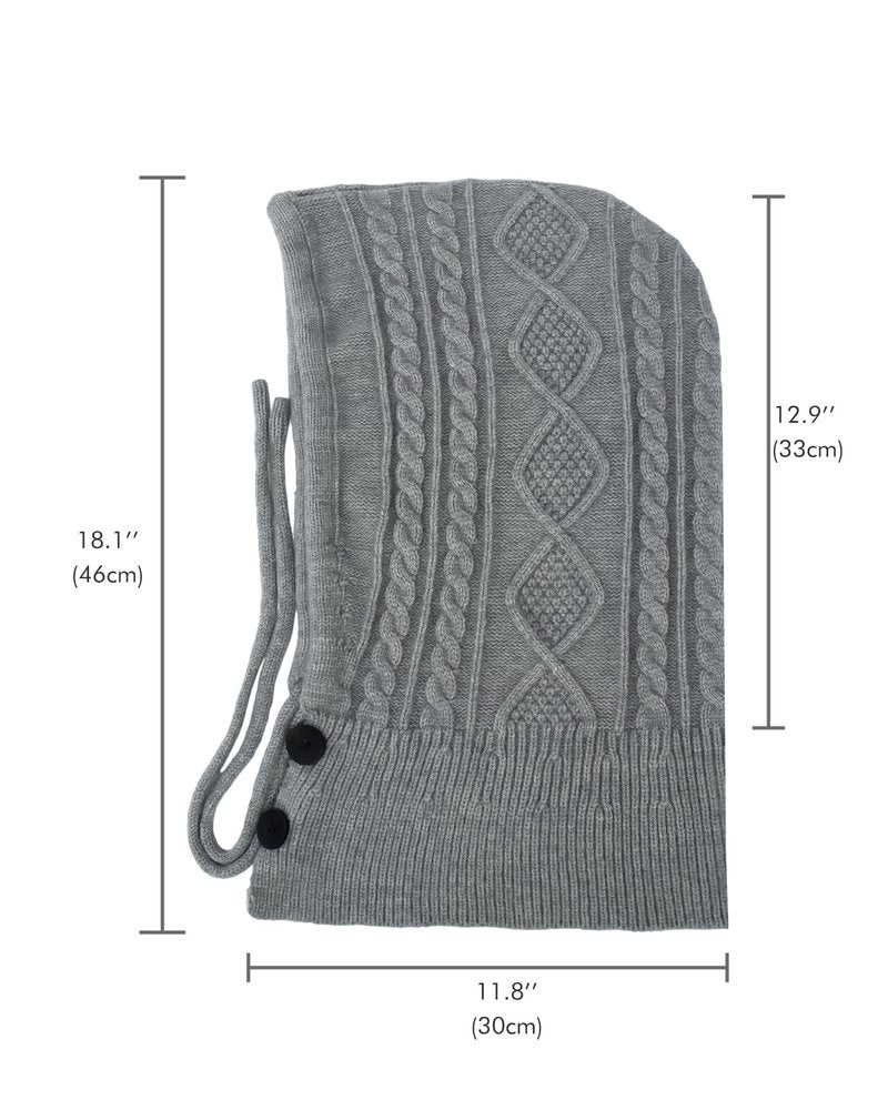 Peicees Knitted Balaclava Drawstring Hooded Scarf Hat Womens Beanie Skull Cap Winter Neck Gaiters Fashion Deep Grey