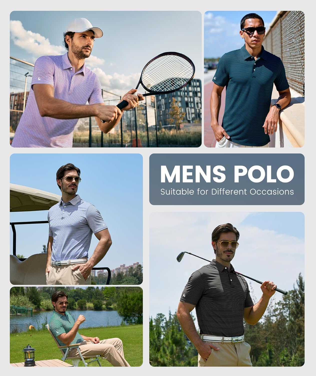 ZITY Men's Golf Polo Shirt - Short Sleeve Striped Design | UPF 50+ Moisture-Wicking Casual Tee
