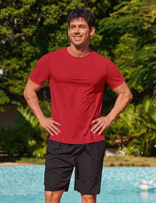 COOFANDY Men's UPF 50+ Swim Shirt - Short Sleeve Rash Guard | Quick-Dry Beach T-Shirt, Breathable