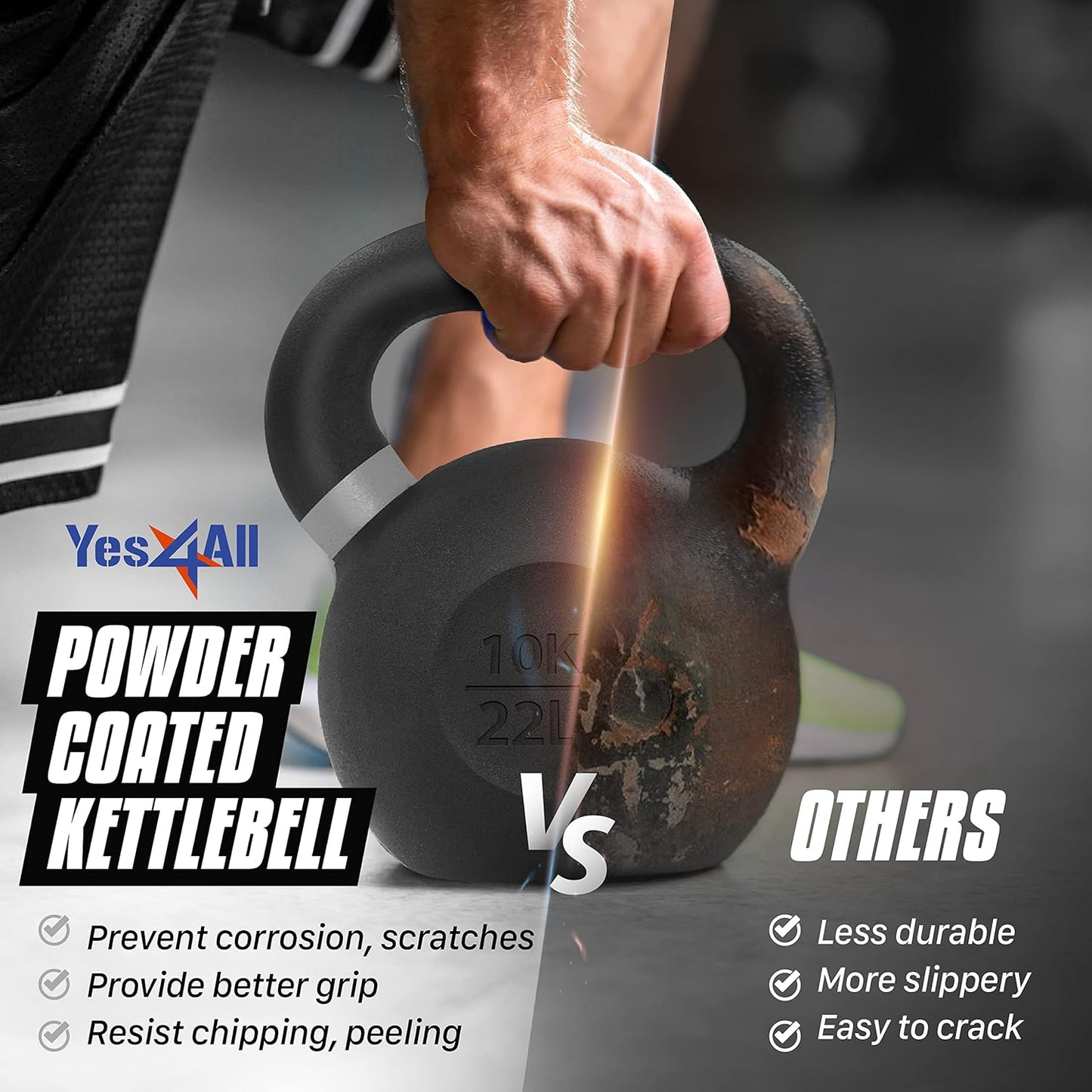 Yes4All Kettlebell - Heavy-Duty Cast Iron with Non-Slip Handle & Flat Bottom | 9lb to 71lb Options