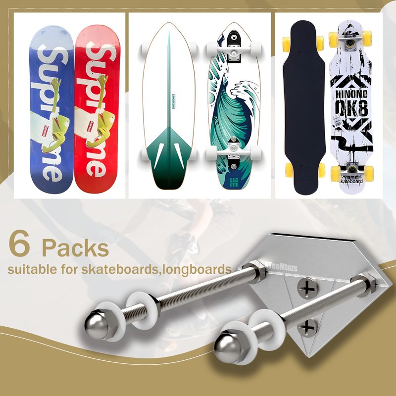 ATOOMTUZS Skateboard Wall Mount Display(6 Packs)-Aluminum Diamond Shape Skateboard Deck Wall Mount with Two Screw Holes for Horizontal and Vertical Hanging Skateboard Display Decor-(Sliver)