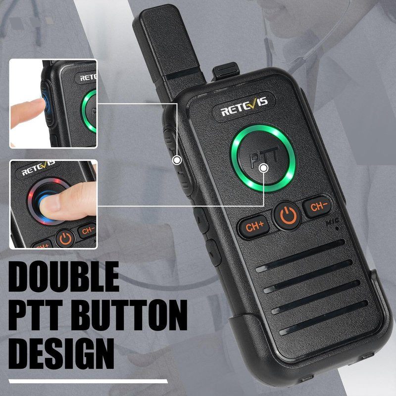Retevis RB45 Walkie Talkies 8 Pack,Rechargeable Long Range Two Way Radio,Dual PTT,Indicator,Loud Sound,Mini,Wearable Small Walkie Talkie for Seniors Adults Elderly Healthcare Hospital Nursing Home
