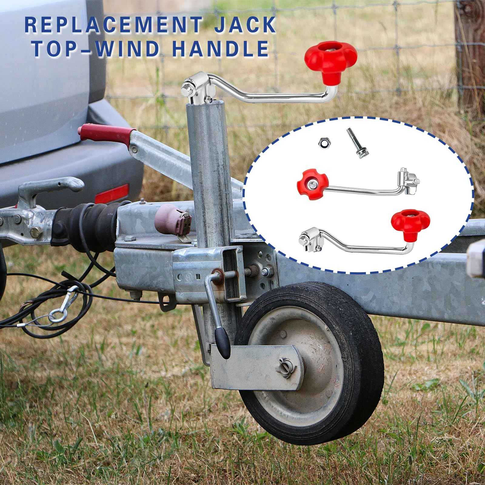 Kenqulio 1 Pack Universal Trailer Jack Handle Replacement Includes Bolts Nuts & Spacers Wind Jack Handle for Most Jacks Trailer Carbon Steel Red