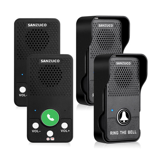 Wireless Doorbell, SANZUCO Doorbells Hands Free Communication, Full Duplex Waterproof Door Bell 1000 Feet Range Rechargeable with 4 Melodies, 8 Volume Levels, 2 Receiver + 2 Transmitter, Black