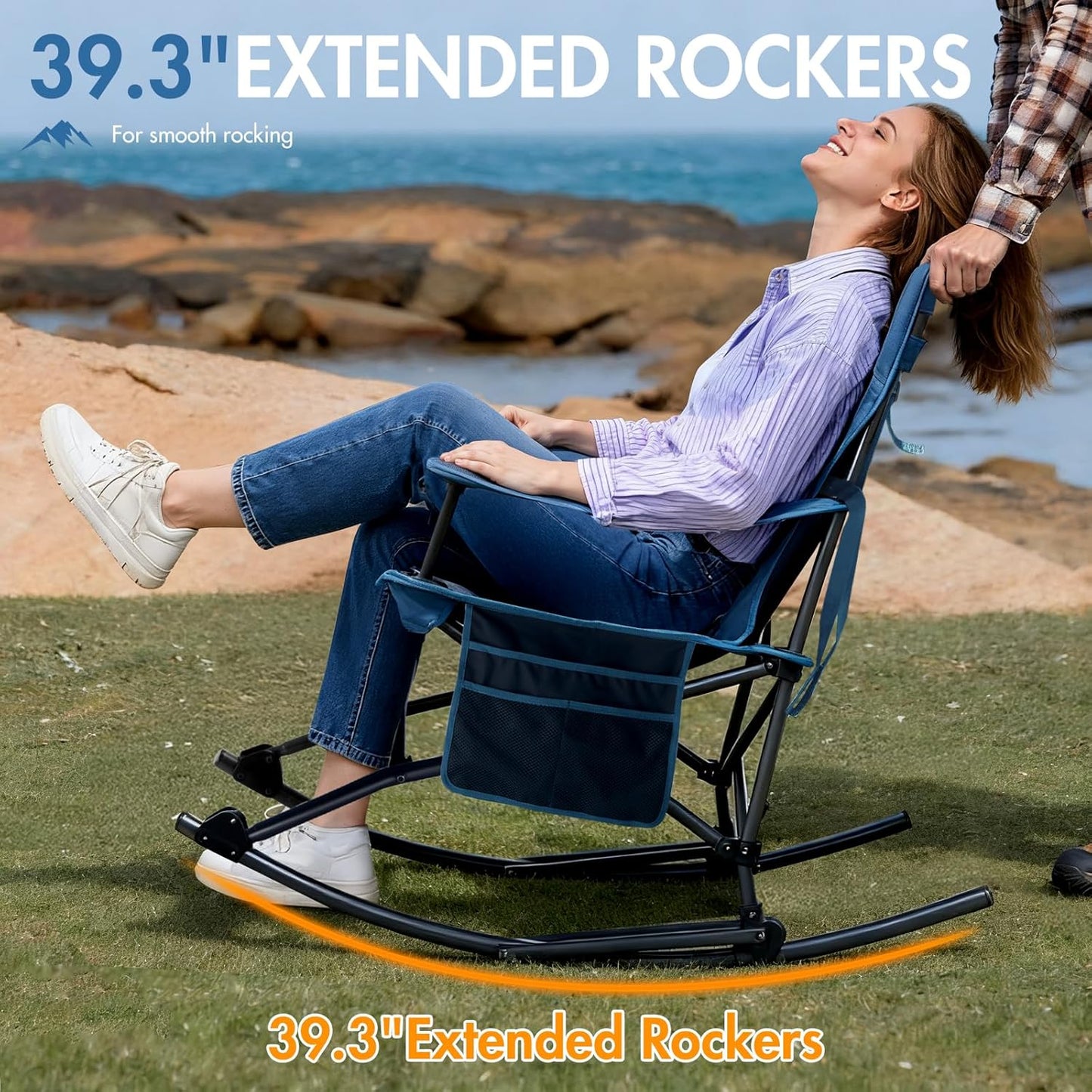 Portal Outdoor Rocking Chair - Portable Folding Rocker with Cup Holder & Carry Bag | Supports 350lbs, Midnight Blue