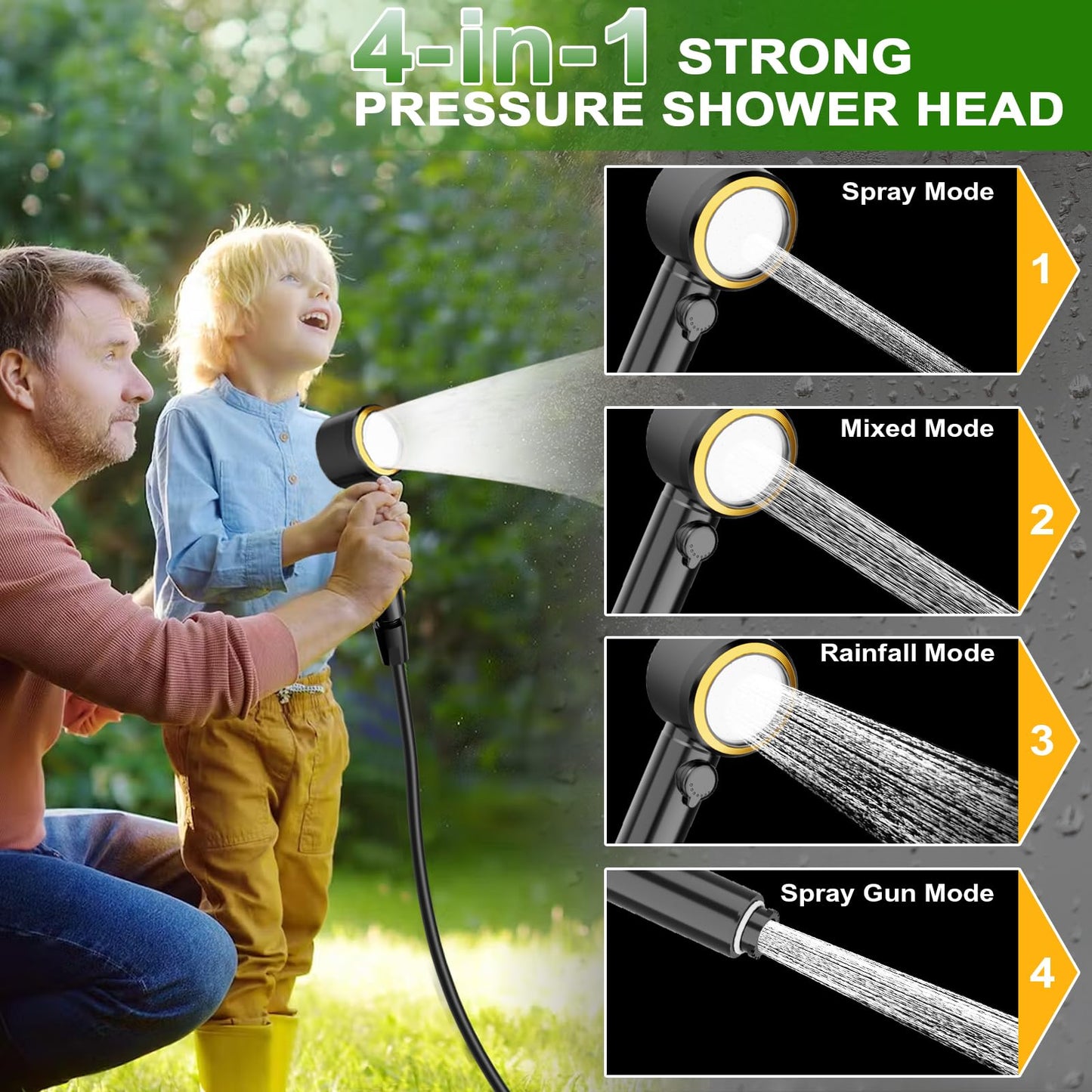 ZWJBSGY Portable Shower for Camping, 6000mAh Camping Shower Pumps with 196mins Long-Runtime, Smart Intelligent LED Display and 4 Spray Modes Outdoor Camp Shower Kit or Camping, Hiking, Traveling, Pet
