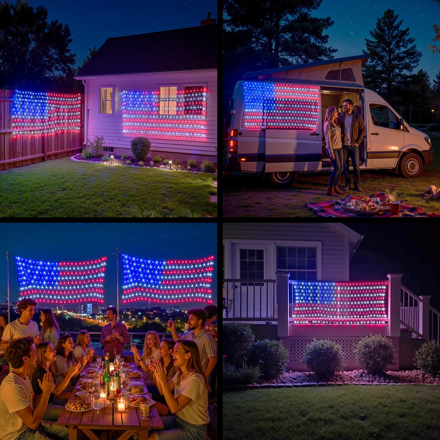 American Flag Lights Outdoor - 420 Super Bright Red White and Blue Lights, Waterproof Led Flag Net Light of The United States for Memorial Day, 4th of July, Yard, Garden, Christmas Decorations