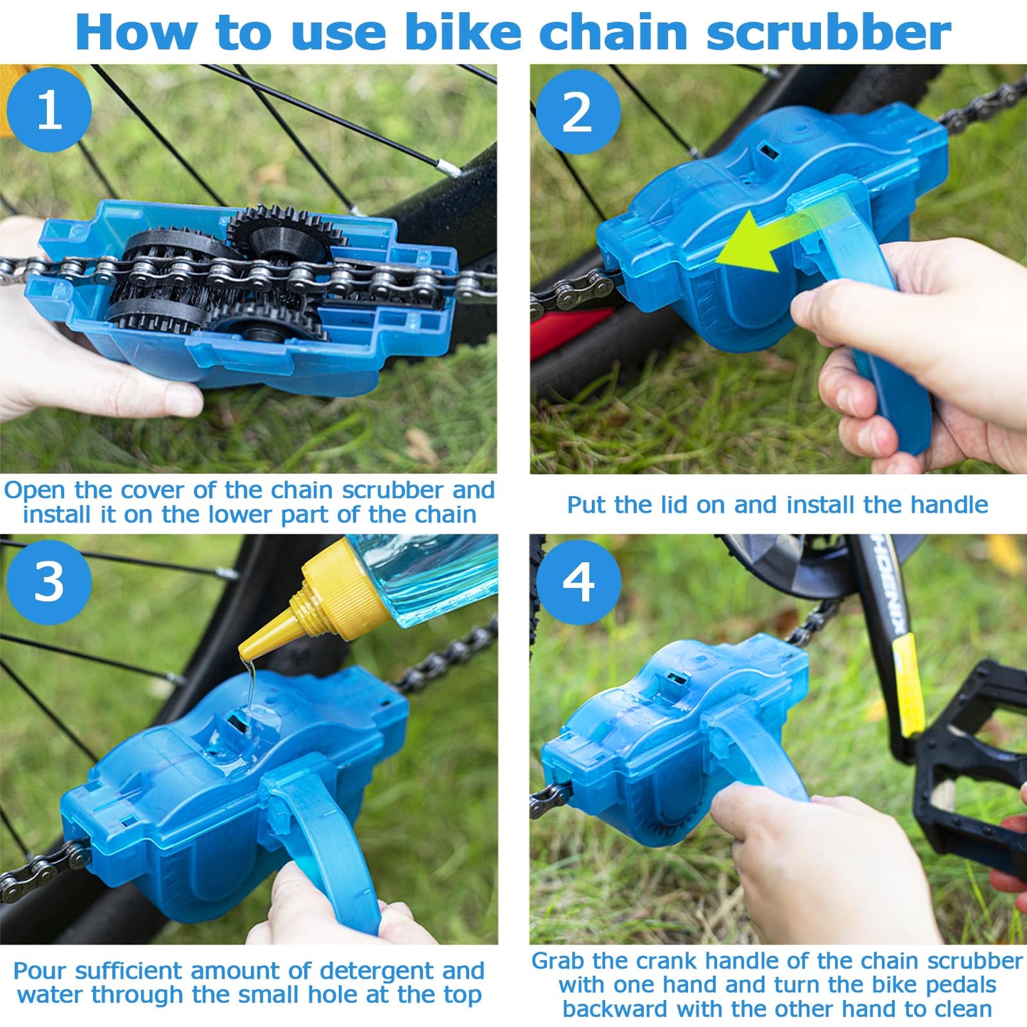 focopot Bike Chain Cleaner Kit Including Chain Oil Lubricant,Bike Chain Degreaser,Chain Scrubber and Bicycle Cleaning Brush Tools for Mountain/MT/Road/BMX Bike