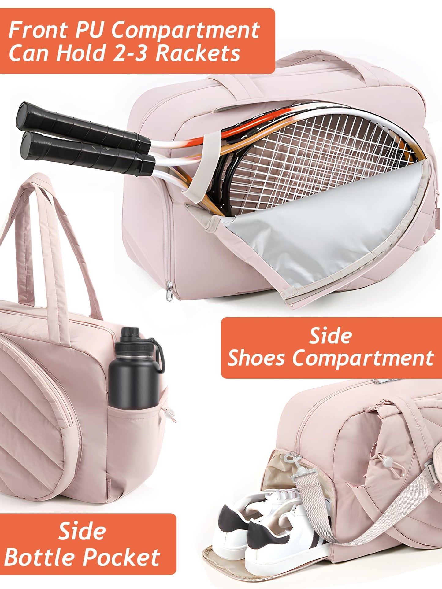 VOUSXLLEZ Tennis Gym Bag, Racket Bag, Sports Duffle Bags with Shoe Compartment and Wet Pocket,Suitable for Pickleball,Badminton,Yoga,Workout,Men,Women (Khaki)