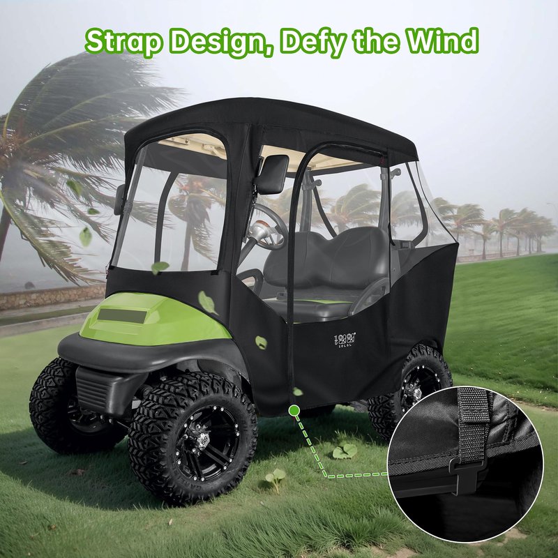10L0L 600D Golf Cart 2 Passenger Driving Enclosure for Club Car DS & Precedent, 4-Sided Clear Window Rain Snow Golf Cart Cover All Weather Waterproof Windproof