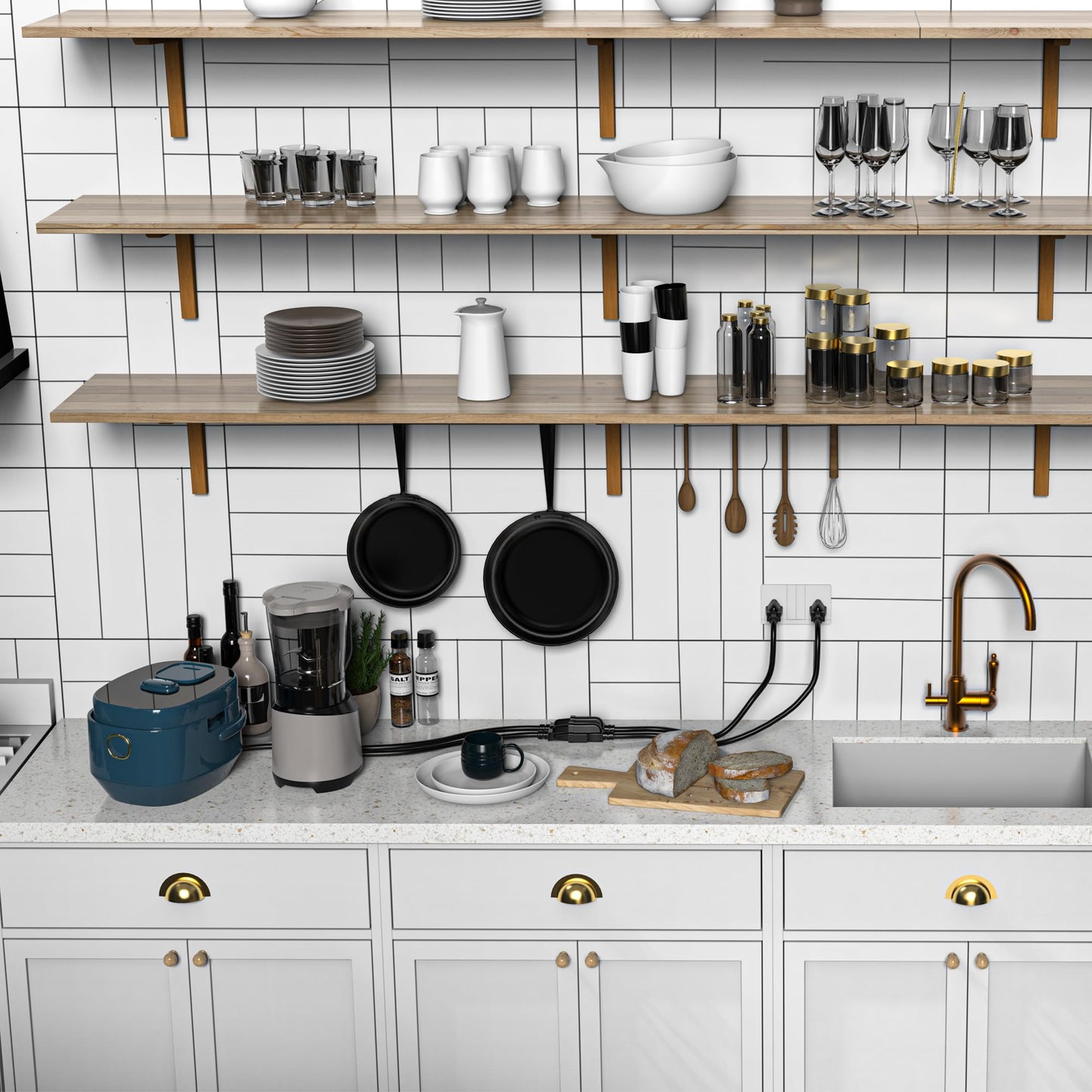 Power Extension Cord 10FT, 3 Prong Grounded Electric Extension Cable Outlet Saver, Single Outlet, Outside, Heavy Duty, Waterproof, Flexible, 16AWG, SJTW, 13A 125V, Outdoor & Indoor Power Wire (Black)