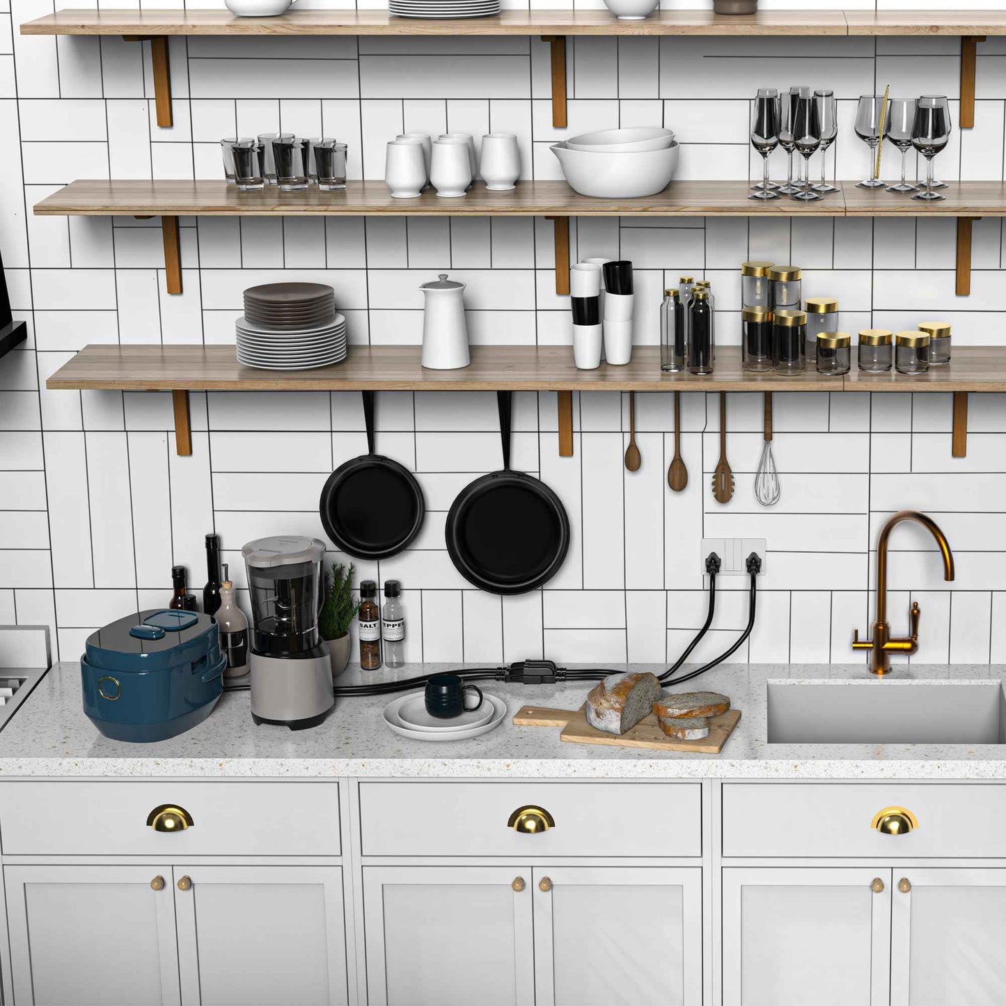 Power Extension Cord 1FT/12Inch(10 Pack), Short 3 Prong Electric Extension Cable Outlet Saver, Single Outlet, Heavy Duty, Waterproof, Flexible, 16 AWG, 13A 125V, Extender Wires with 15 Cable Ties