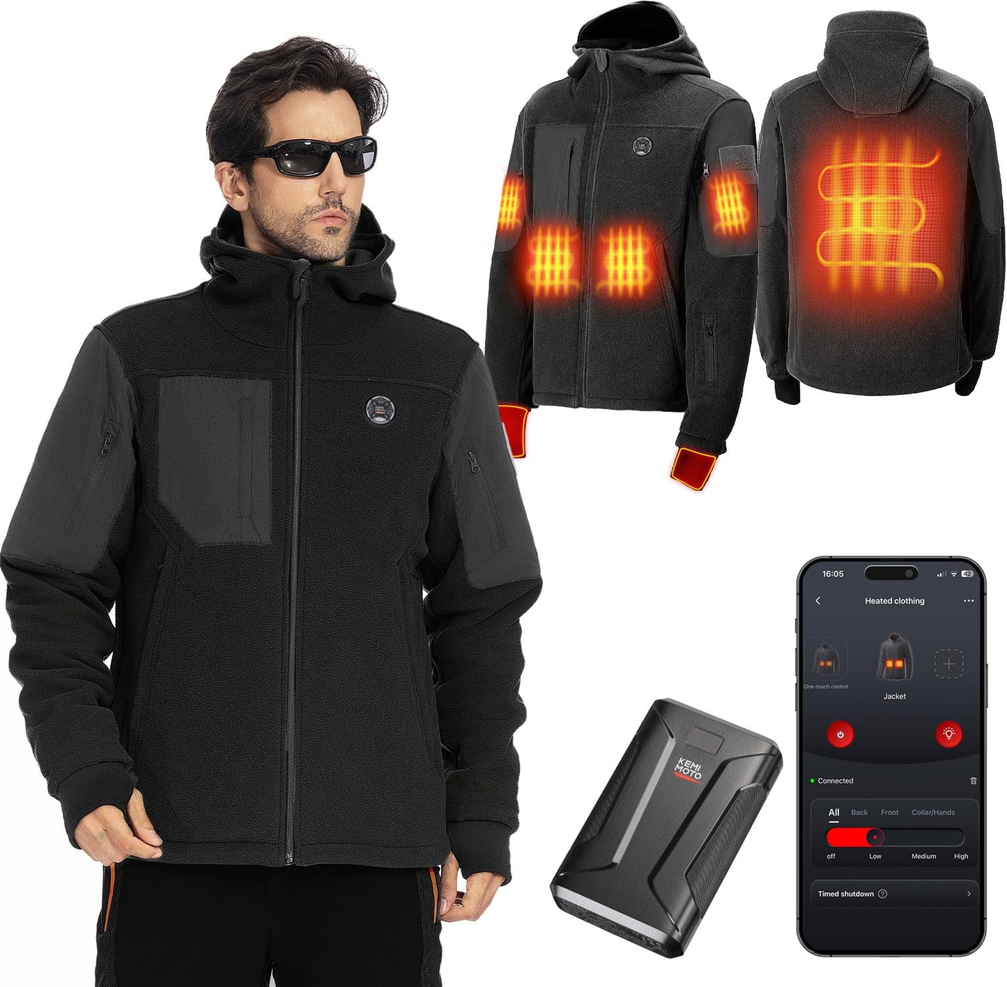 KEMIMOTO Heated Jacket for Men Women 20000mAh 12V Battery Pack, Heated Hoodie Hand Warmth