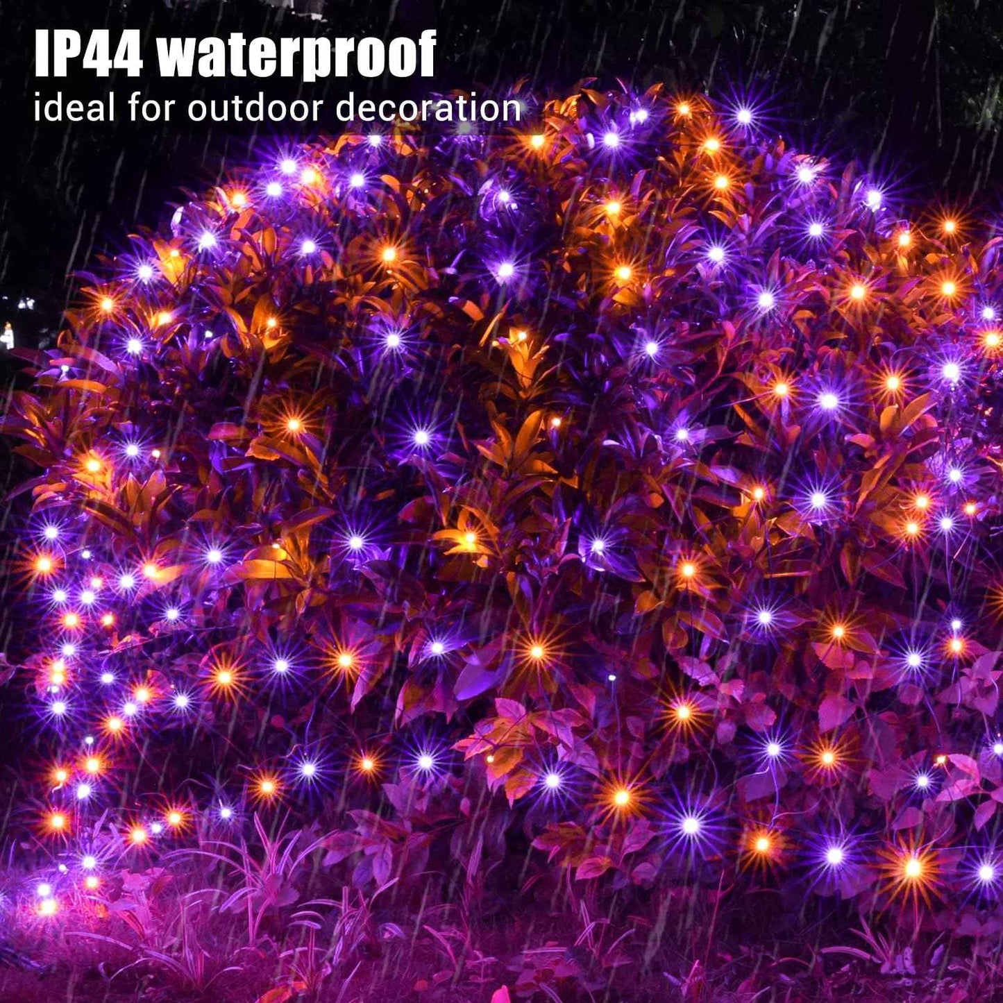 iBaycon 4ft x 6ft Halloween Net Mesh Lights, 8 Modes Timer Connectable Waterproof Bush Mesh Netting Lights for Halloween Outdoor Decorations (Orange Purple, 1PACK)