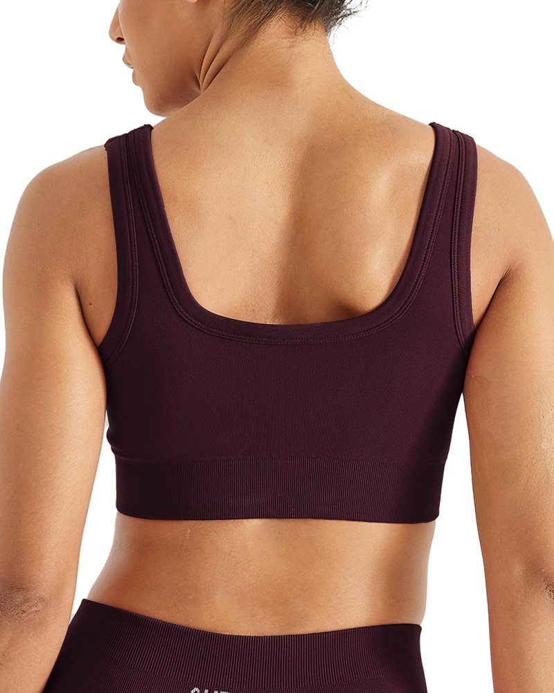 AUROLA Power Sports Bras for Women - Push Up Workout Bra Square Neck Yoga Padded Low Impact Gym Bra Crop Top,Black Cherry,M