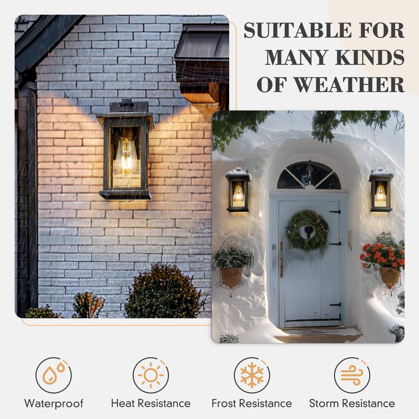 Emliviar 2 Pack Dusk to Dawn Outside Wall Mount Lighting, 11.8 inch Exterior Light Fixture with Clear Glass, Black Finish, 1803EW1-PC-2PK BK