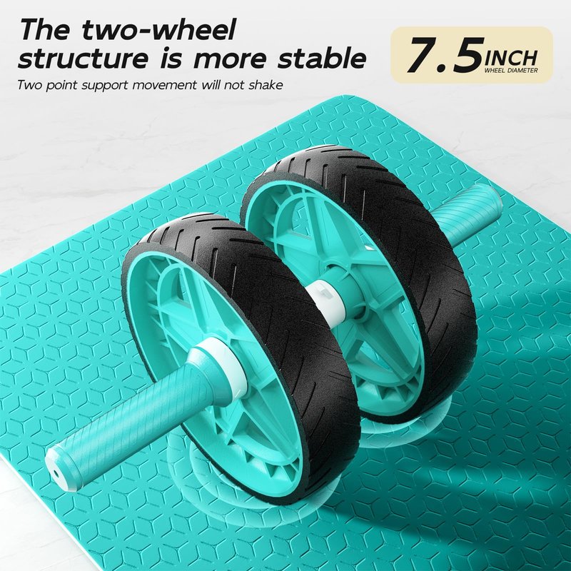 CHNApin Double-Wheel Ab Roller for Core Training – Rebound Design with Adjustable Elastic Band, Silent Non-Slip Wheels, Detachable Build, Knee Pad & Bands – Home Gym Gear for Men/Women (Green)