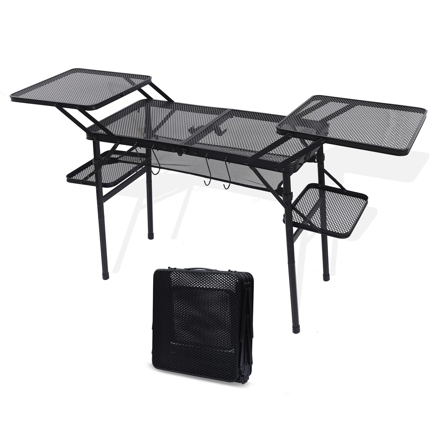 Nice C Camping Table, Compact Folding Tailgate Grill Table, Outdoor Metal Tables, Fold Up Lightweight with 4 Side Tables & Mesh Net for BBQ, Camping, Picnic