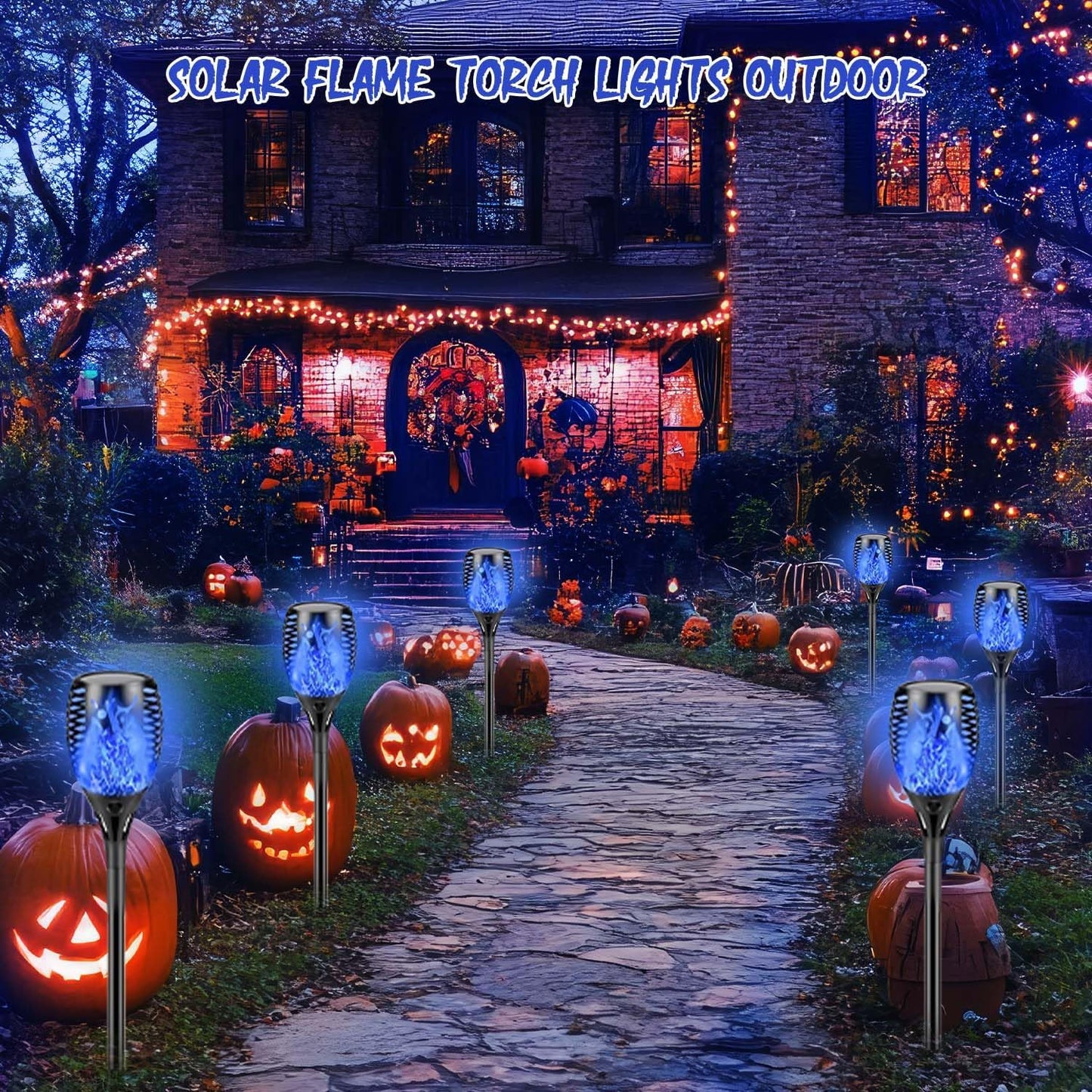 10 Pack Mini Solar Torch Lights - Flickering Flame Outdoor Decor for Halloween, Waterproof Solar Garden Pathway Lights