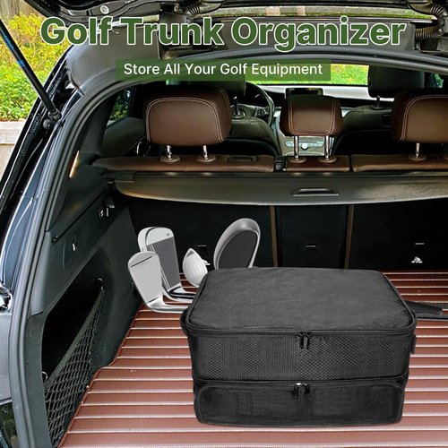 LIWSHWZ 3 Layer Golf Trunk Organizer,Golf Gifts for Men with Separate Mesh Bag for Golf Balls,Large Capacity-40 Golf Balls,2 Pairs of Golf Shoes, Gloves, Clothes, Golf Gift for Men Women