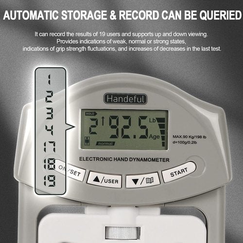 Handeful Grip Strength Tester, Hand Grip Dynamometer (198Lbs / 90Kgs), Electronic Handgrip Testing for Sports Home School Use