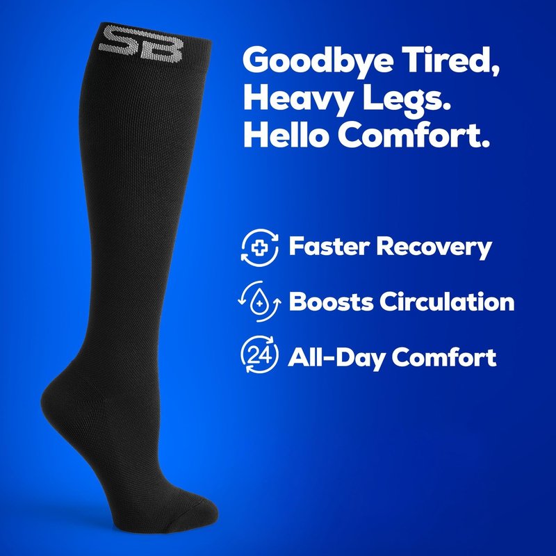 SB SOX Compression Socks for Men & Women (20-30mmHg) – Best Compression Socks for Flying, Medical, Sports, Wide Calf Fit, and Daily Wear (Solid Black, XX-Large)