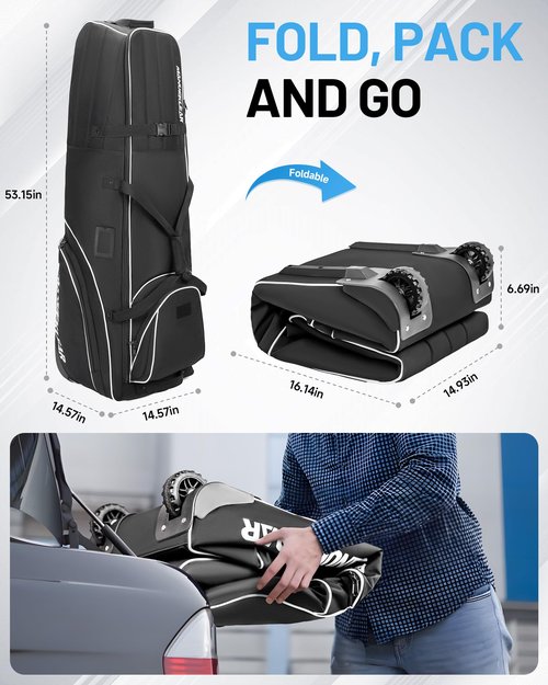 MANUEKLEAR 1680D Nylon Travel Golf Bags Club for Airlines with Wheels, Golf Travel Bags for Airlines with Padded Top, Golf Travel Case Cover with 3 Large Pocket for Golfer