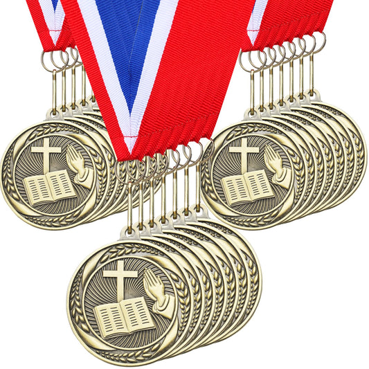 Quelay 30 Pcs 2'' Medals for Awards Winner Bulk with Neck Ribbons Metal Trophy Award Prize Gift for Kids Students Adults School Graduation Participation Competitions (Religious)