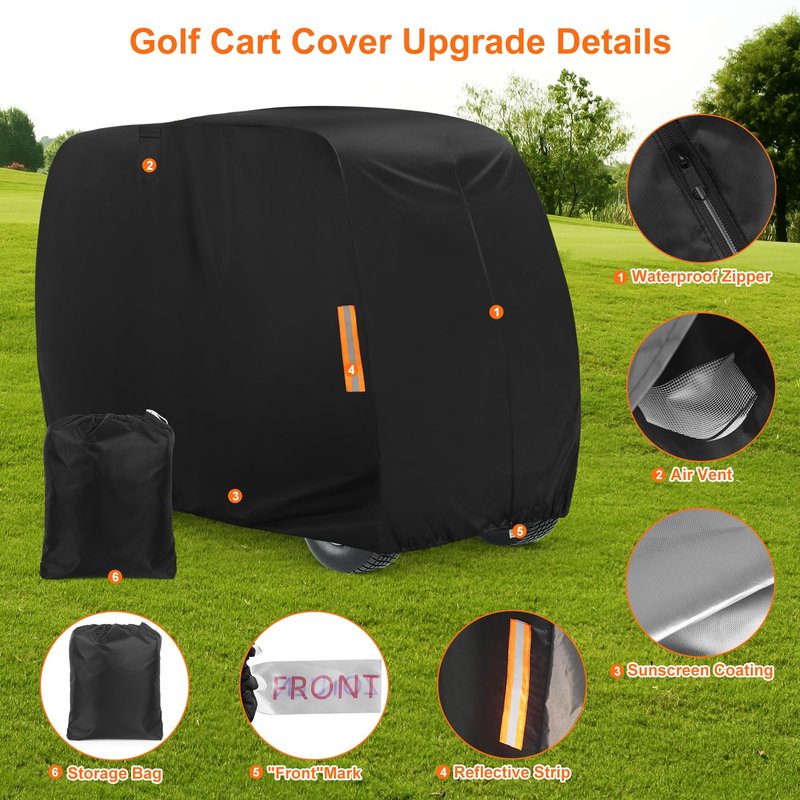 ZOTUEN Golf Cart Covers 4 Passenger, 420D Heavy Duty Golf Cart Rain Cover with Waterproof Zipper and Reflective Strips, Universal Fits for 2+2/4 Seat Yamaha EZGO Honda Club Car