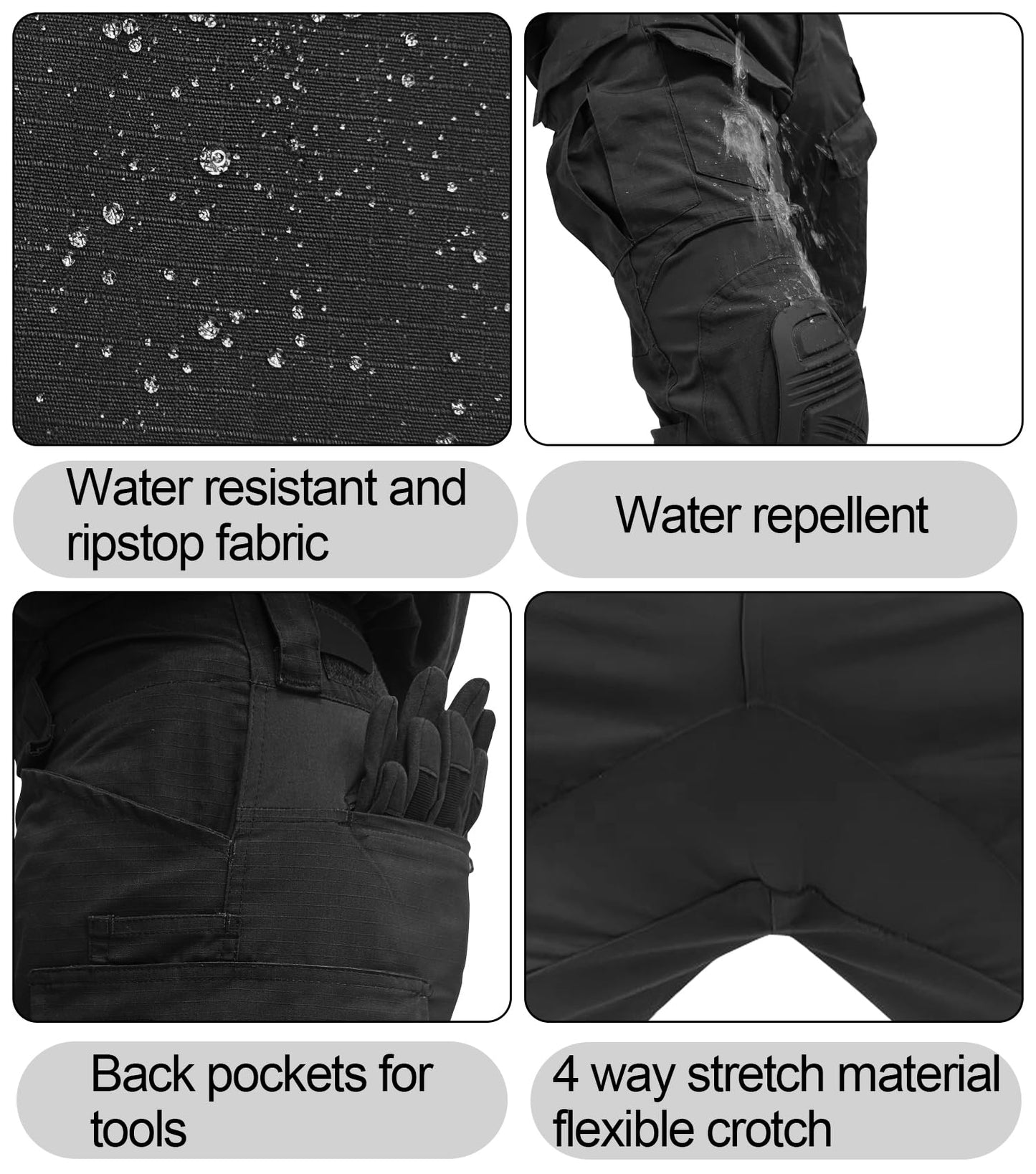MERJAZ Men's Tactical Pants with Knee Pads Black 36