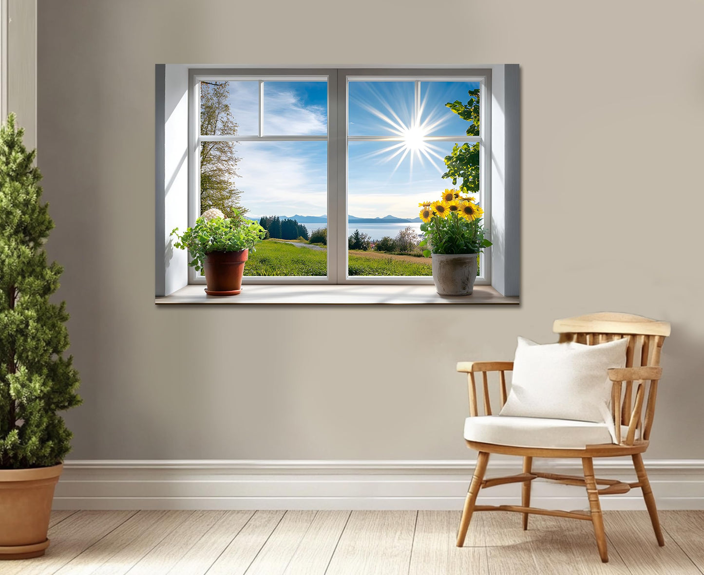 WOOHOOROO Peel and Stick Fake Window Flower Pots Sunshine Decoration Poster Picture Wall Sticker Decor Mural Wall Door Self-Adhesive Removable Decoration,16" x 24"