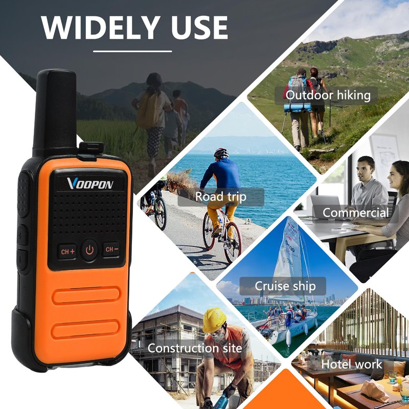 Voopon Rechargeable Mini Walkie Talkies C56TB for Adults Two Way Radios Long Range Compact Transceiver with USB C Charger for Family Hiking Camping Cruising Skiing Shop (2-Pack)