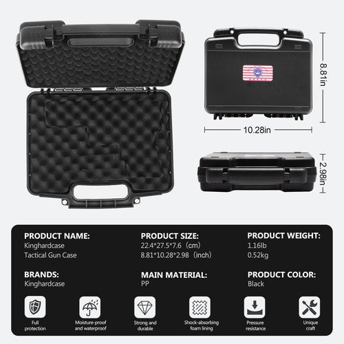 Kinghardcase Pre-Cut 9mm Gun Case with 1 TSA Lock, Lockable Hard Handgun Case for Pistols & Revolvers – Shockproof, Portable Gun Storage & Transport