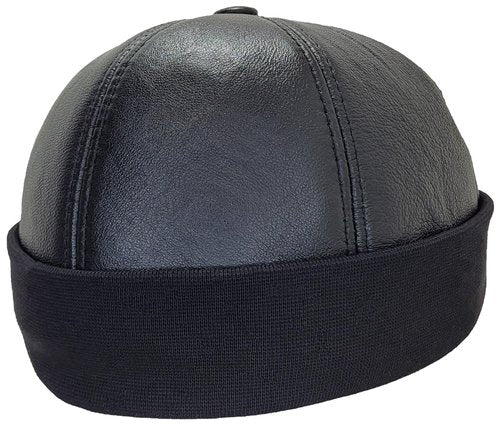 ATLI TACTICAL Leather Skull Caps for Men - Beanie Hats - Beret Hat - Sheepskin Leather Docker Hat - Skull Cap Beanie Hats for Casual Skater Street Wear Fisherman Ski Cycling Running Sailor Hunting