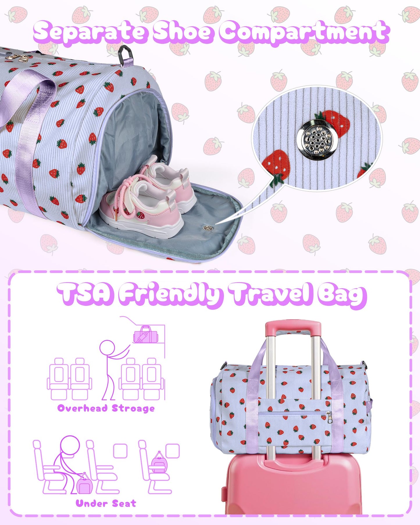 Vogewood Sweet 16 Gifts, Girls Gym Bag, Kids Personalized Overnight Duffle Bags with Shoe Compartment, Monogram Travel Tote with Makeup Bag, Gift for 8 9 10 11 12 Year Old Girl (Letter T)