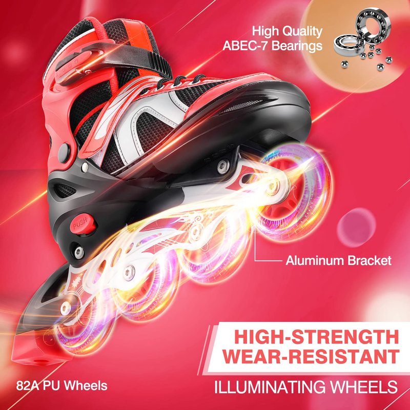 Likein Adjustable Roller Blades for Boys Girls with Skate Bag, Light-Up Inline Skates with 8 Illuminating Wheels, Roller Skates for Beginner Kids, Men, Women