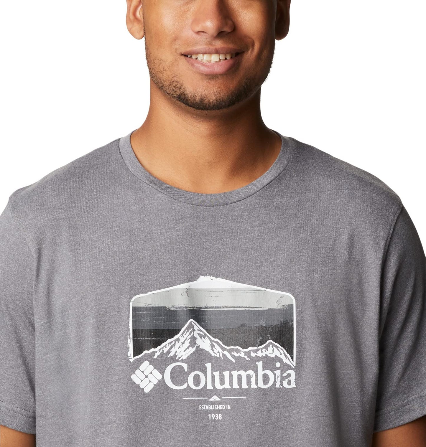 Columbia Men's Thistletown Hills Graphic Short Sleeve, City Grey Heather/Hikers Graphic, Small