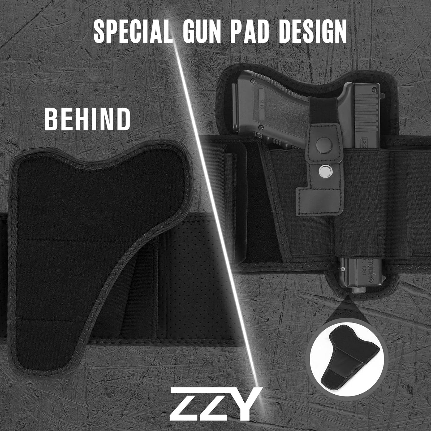 ZZY Belly Band Holster - Concealed Carry Waist Holster for Pistols | Fits Glock, Sig P365, Taurus & More